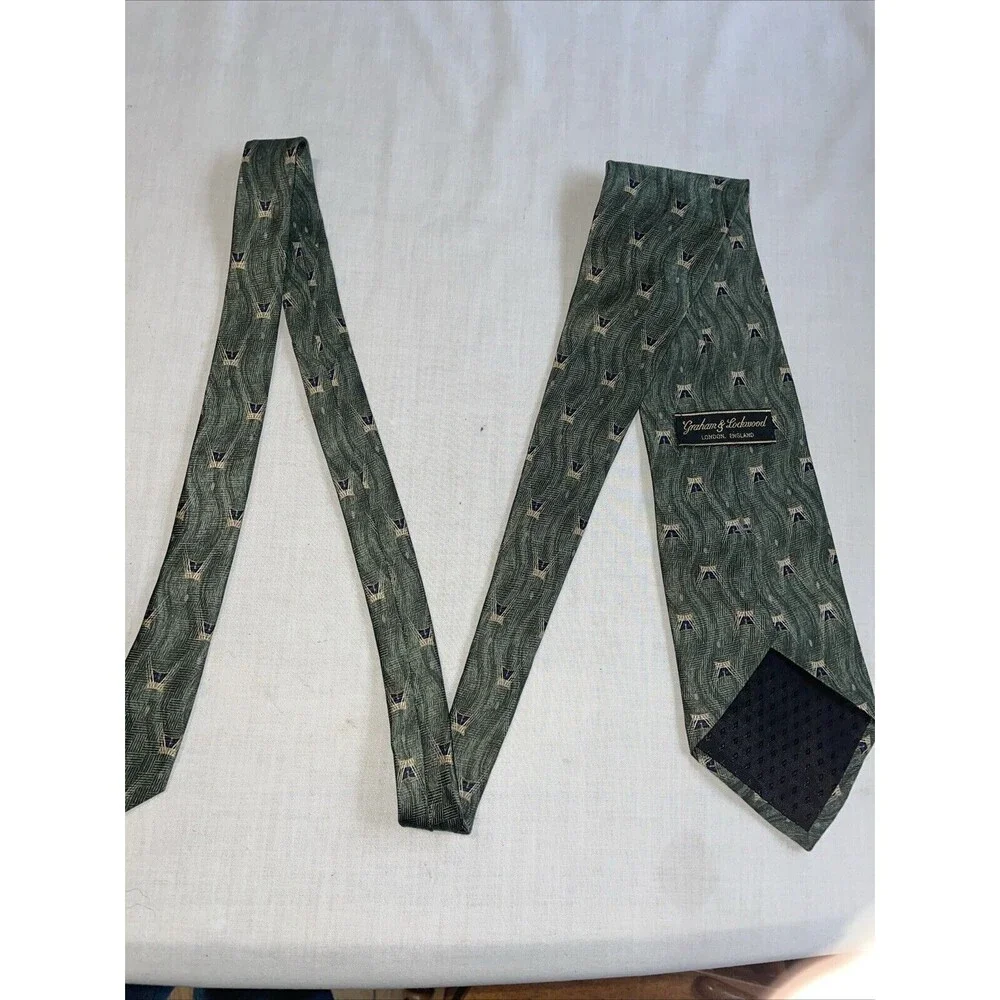 Graham & Lockwood Men’s Dress Tie Size 57” Green 100% Silk Business Formal